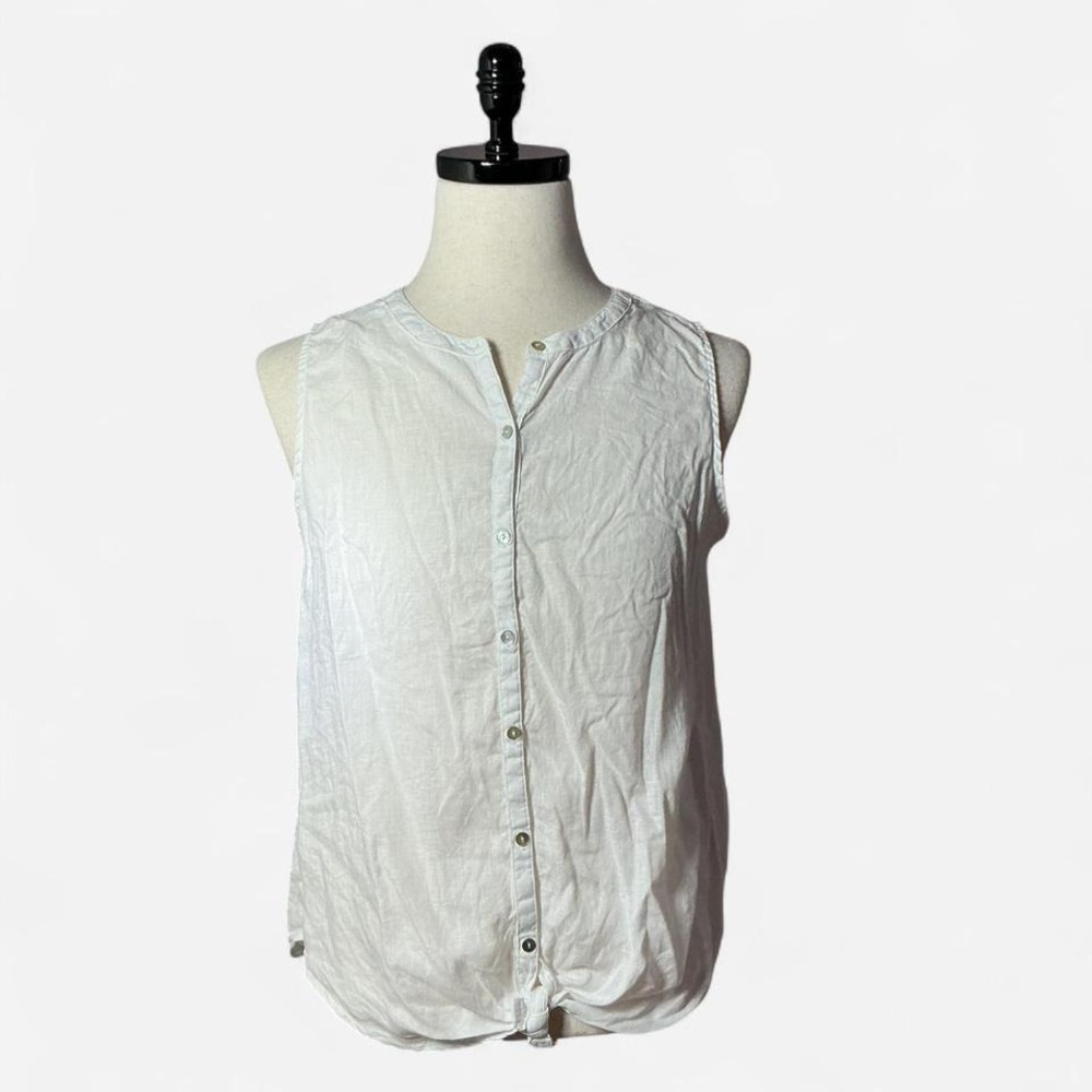 Christian Siriano New York Womens White 100% Linen Sustainable Top M‎ Lagenlook